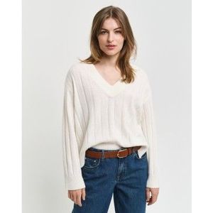 Gantvoor vrouwen. 4805283 Wollen trui met brede geribde V-hals Peaked Collar wit (S), Casual