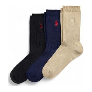 Polo Ralph Lauren - Set van 3 Paar Geribde Sokken - Zwart Marine Beige - Homewear - Katoen