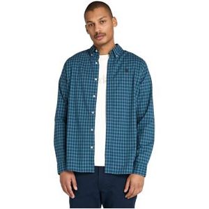 Timberlandvoor mannen. TB0A5M2EG661 Blauw Popeline Elastisch Overhemd met Schotse ruit (XL), Casual, Katoen, Lange mouwen