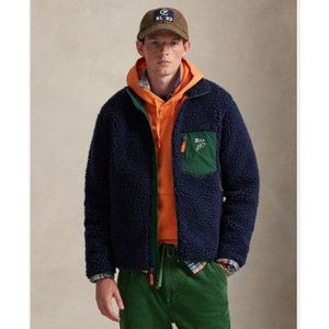 Polo Ralph Laurenvoor mannen. 710980869001 Fleecejack met marine logo (XL), Casual, Gerecycled polyester, Duurzaam, Marineblauw