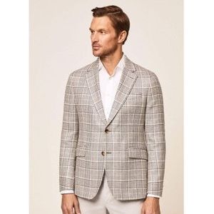 Hackett Londonvoor mannen. HM443166 Blazer Lino Cheque grijs (40/32), Casual, Feest, Vlas, Wol, Klassiek, Lange mouwen