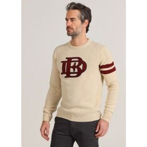 Bendorffvoor mannen. 870295250 Off-white Bdf chenille patch crew neck trui, box-collared (S), Wit, Casual, Acryl, Lange mouwen