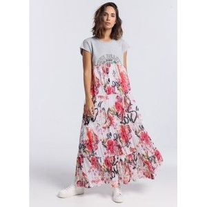 Lois Jeansvoor vrouwen. 447582273 Lange jurk 132978 veelkleurig (M), Casual, Polyester, Korte mouwen