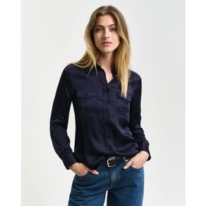 Gantvoor vrouwen. 4300391 Regular Fit Overhemd Met Navy Zak (34), Casual, Viscose, Lange mouwen, Marineblauw