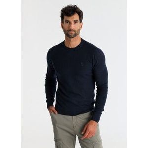 Six Valvesvoor mannen. 570131227 Basic Navy Jaquard Pullover (S), Casual, Katoen, Lange mouwen, Marineblauw