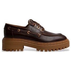 Twinsetvoor vrouwen. 252TGT190 Stringata bruin leren loafers (37), Leer, Plat, Veters, Casual