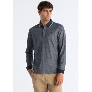 Bendorffvoor mannen. 831285623 Contrasterende navy polo (S), Casual, Katoen, Lange mouwen, Marineblauw