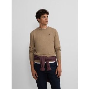 Silbonvoor mannen. 133595 Klassieke beige trui met ronde hals (S), Bruin, Casual, Katoen