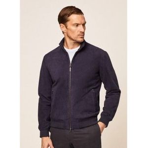 Hackett Londonvoor mannen. HM402964 Navy Suede Lederen Jas (L), Casual, Lange mouwen, Marineblauw
