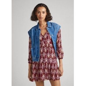 Pepe Jeansvoor vrouwen. PL953358 Garnet Galatea jurk (S), Casual, Granaatappel, Viscose, Lange mouwen, Duurzaam