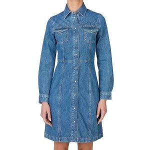 Blousejurk - Blauw - Katoen - Denim - Slanke Pasvorm - Lange Mouwen