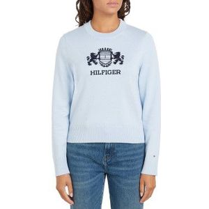 Tommy Hilfigervoor vrouwen. WW0WW43960 Trui met blauwe ronde hals (M), Casual, Biologisch katoen, Duurzaam