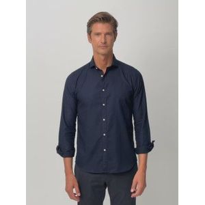 Silbonvoor mannen. 134169 Sport overhemd marine visgraat structuur (S), Casual, Katoen, Lange mouwen, Marineblauw