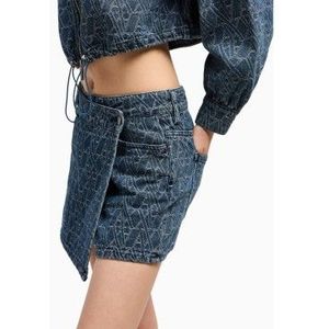 Armani Exchangevoor vrouwen. XW000555AF12844FB055 Minirok blauwe broek met monogram (XXS), Casual, Katoen, Denim