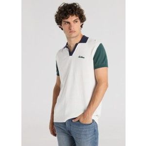 Lois Jeansvoor mannen. 132823007 Contrasterende witte polo (M), Casual, Katoen, Korte mouwen