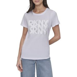 DKNYvoor vrouwen. DJ5T1437 Basic T-shirt wit (M), Casual, Katoen, Korte mouwen