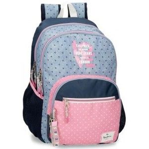 Pepe Jeansvoor meisjes. 6822521 Noni denim rugzak dubbel compartiment blauw, roze (OSFA), Casual, Veelkleurig, Polyester, kinderkleding