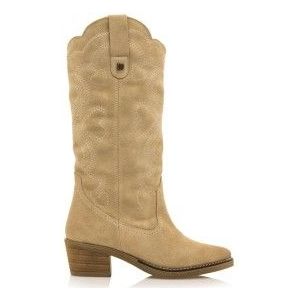 Mustangvoor vrouwen. 53723 Teo beige leren laarzen - Hakhoogte 5cm (36), Leer, 3 tot 5 cm, Ritssluiting, Casual