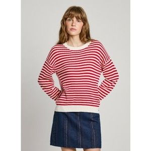 PEPE JEANS - Gestreepte Trui - Wit/Rood - Viscose/Katoen