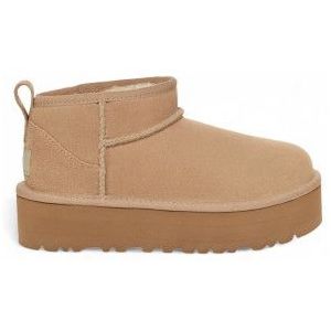 UGGvoor vrouwen/meisjes. 1157791K Classic Ultra Mini Platform Leren Enkellaarsjes beige (33.5), Leer, 3 tot 5 cm, Geen, Casual, Homewear, ki