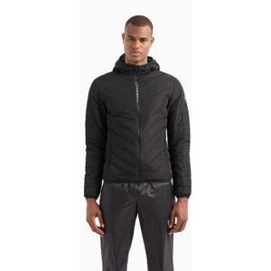 EA7voor mannen. 8NPB14_PNE1Z Premium Shield Opvouwbaar Donsjack met capuchon zwart (XL), Casual, Polyester, Lange mouwen