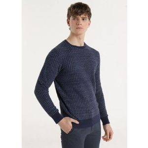 Bendorffvoor mannen. 870725610 Opengewerkte jacquardtrui marine (S), Casual, Geel, Katoen