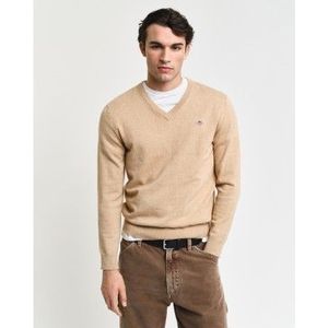 Gantvoor mannen. 8030562 Klassieke beige katoenen pullover met V-hals (S), Casual