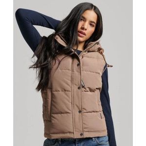 Superdryvoor vrouwen. W5011552A Gewatteerd vest met capuchon Everest bruin (XS), Casual, Polyester