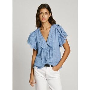 Pepe Jeansvoor vrouwen. PL305023 Blouse Dame blauw (XS), Casual, Katoen, Korte mouwen