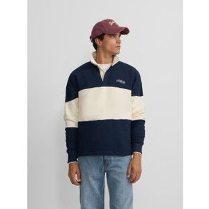 Silbonvoor mannen. 133834 Relaxed fit polo hals sweatshirt marine paneel (S), Casual, Katoen, Marineblauw