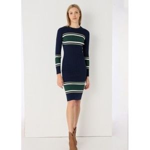 Lois Jeansvoor vrouwen. 448192650 Gebreide midi-jurk met marinestrepen (XS), Casual, Viscose, Lange mouwen, Marineblauw