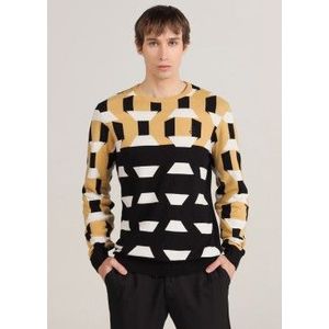 Bendorffvoor mannen. 870315268 Trui met ronde hals en geometrische motieven (S), Bruin, Casual, Katoen, Lange mouwen