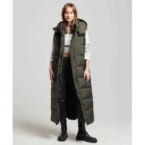 Superdryvoor vrouwen. W5011644A Ripstop lang vest met capuchon groen (S), Casual, Gerecycled polyester, Duurzaam