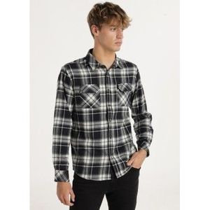 Six Valvesvoor mannen. 540531667 Flanellen overhemd zwart (S), Casual, Katoen, Lange mouwen