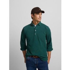 Silbonvoor mannen. 136607 Effen poloshirt met lange mouwen donkergroen (S), Casual, Katoen