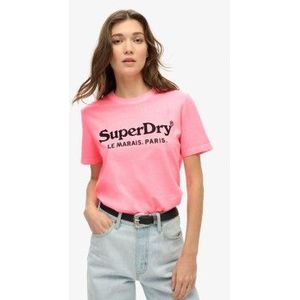 Superdryvoor vrouwen. W1011497A Metallic Venue T-shirt roze (XS), Casual, Katoen, Korte mouwen