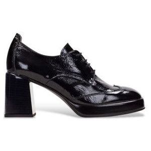 Hispanitas - Mocassins - Zwart - Leren Schoen - 7 cm Blokhak - Vetersluiting