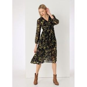 Lois Jeansvoor vrouwen. 448142571 Lange jurk met lange mouwen met groene magische print (XS), Casual, Camouflage, Viscose