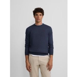 Silbonvoor mannen. 133596 Klassieke marine trui met ronde hals (S), Casual, Katoen, Marineblauw