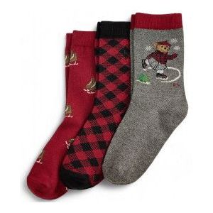 Polo Ralph Laurenvoor meisjes. 447P03265001 Set van 3 paar sokken met Polo Bear rood, grijs (4/6.5años=102/123cm), Homewear, Katoen, kinderk