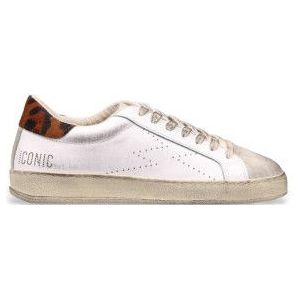MOA Conceptvoor vrouwen. IC138 Zilveren leren sneakers (36), Leer, Plat, Veters, Casual