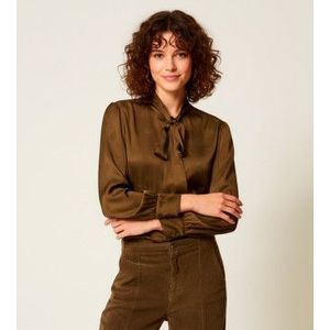 Twinsetvoor vrouwen. 252TT2361 Satijnen jacquard overhemd groen (42), Casual, Viscose, Lange mouwen