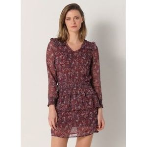 Lois Jeansvoor vrouwen. 447722374 Korte jurk met bordeauxrode bloemenprint (XS), Casual, Polyester, Lange mouwen