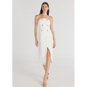Victorio & Lucchino, V&Lvoor vrouwen. 340398114 Witte strapless midi-jurk (M), Casual, Polyester, Mouwloos / spaghettibandjes