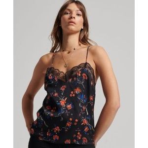 Superdryvoor vrouwen. W6011480A Zwart satijnen tanktop (XS), Casual, Viscose, Mouwloos / spaghettibandjes