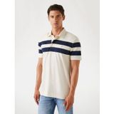 Guessvoor mannen. M5YP25K0241 Off-white gestreept poloshirt (S), Beige, Casual, Polyester, Korte mouwen