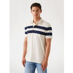 Guessvoor mannen. M5YP25K0241 Off-white gestreept poloshirt (S), Beige, Casual, Polyester, Korte mouwen