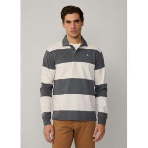 Hackett Londonvoor mannen. HM570840 Polo Rugby Strepen grijs (L), Casual, Katoen, Lange mouwen