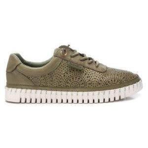 Carmelavoor vrouwen. 16232706-KAKI Leren sneakers 162327 groen (37), Leer, Plat, Veters, Casual