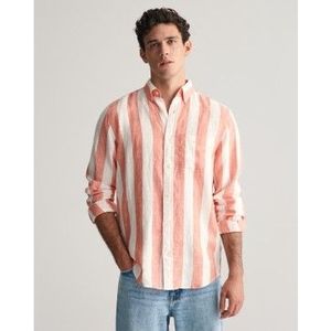Gantvoor mannen. 3240080 Regular Fit linnen overhemd met opvallende blauwe strepen (3XL), Casual, Vlas, Lange mouwen